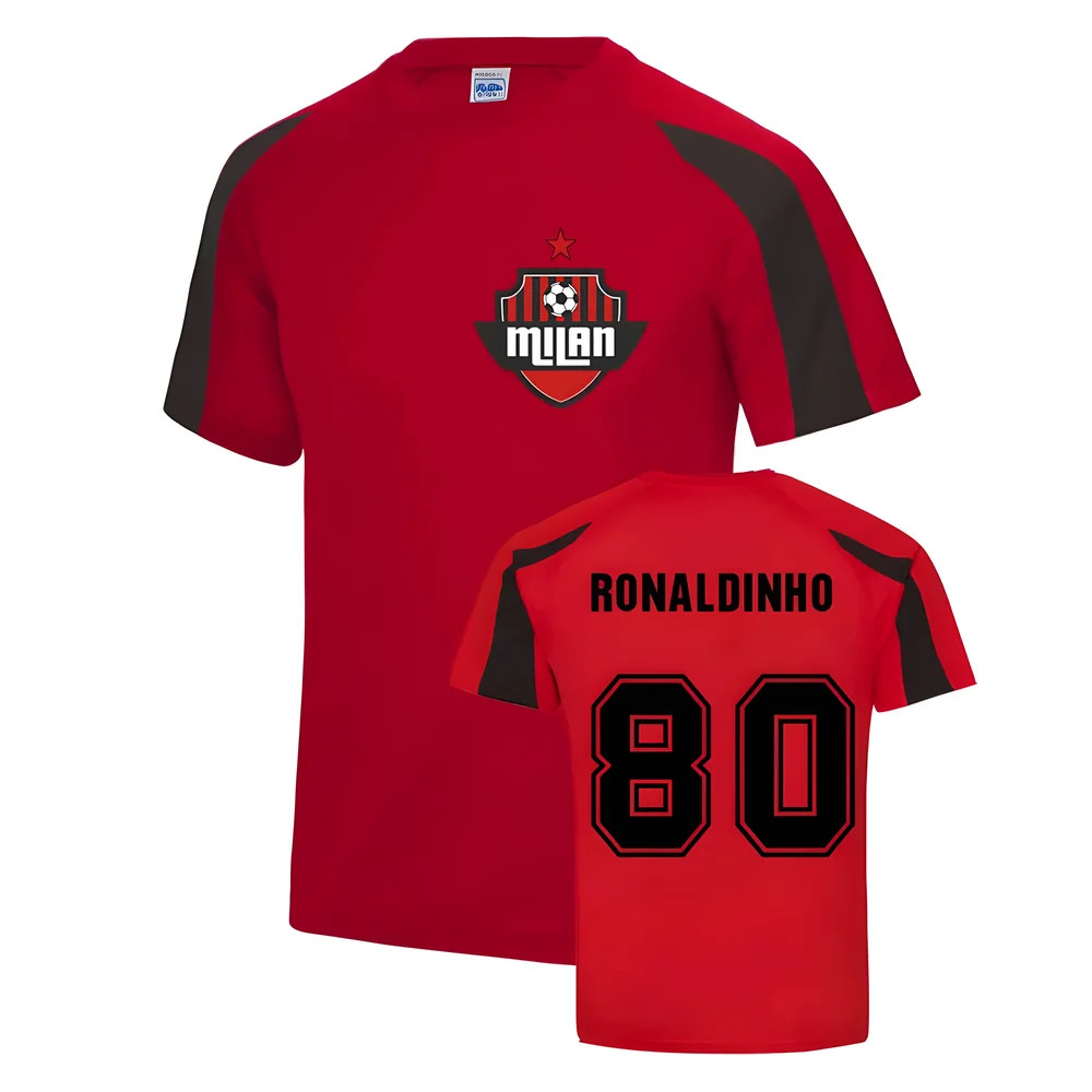 Ronaldinho Milan Sport Training Jersey (Red) Polyester Ac Milan Uksoccershop Men's Red Large