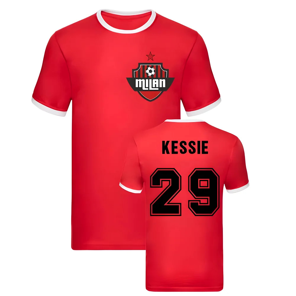 Franck Kessie Milan Ringer Tee (Red) Polyester Ac Milan Uksoccershop Men's Red Xxl