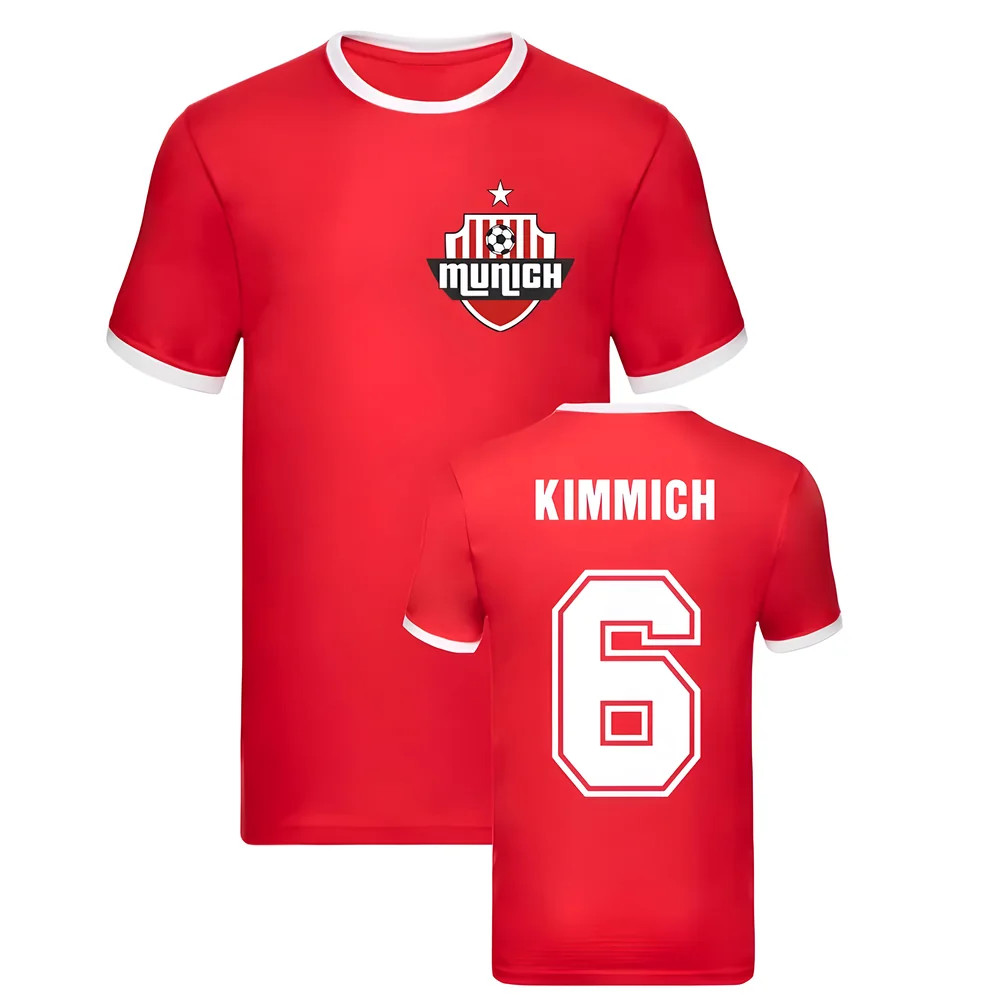 Joshua Kimmich Bayern Munich Ringer Tee (Red) Polyester Uksoccershop Men's Red Medium