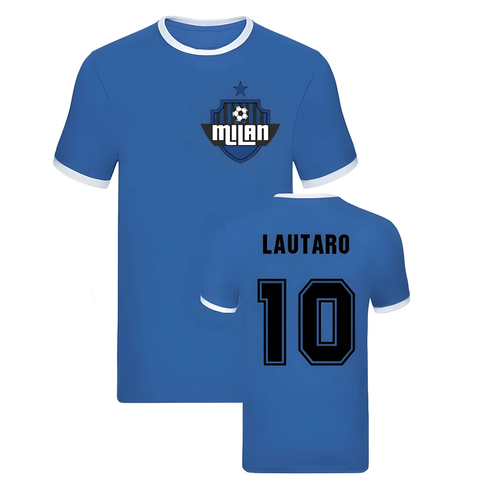 Lautaro Martinez Milan Ringer Tee (Blue) Polyester Inter Milan Uksoccershop Men's Blue Small