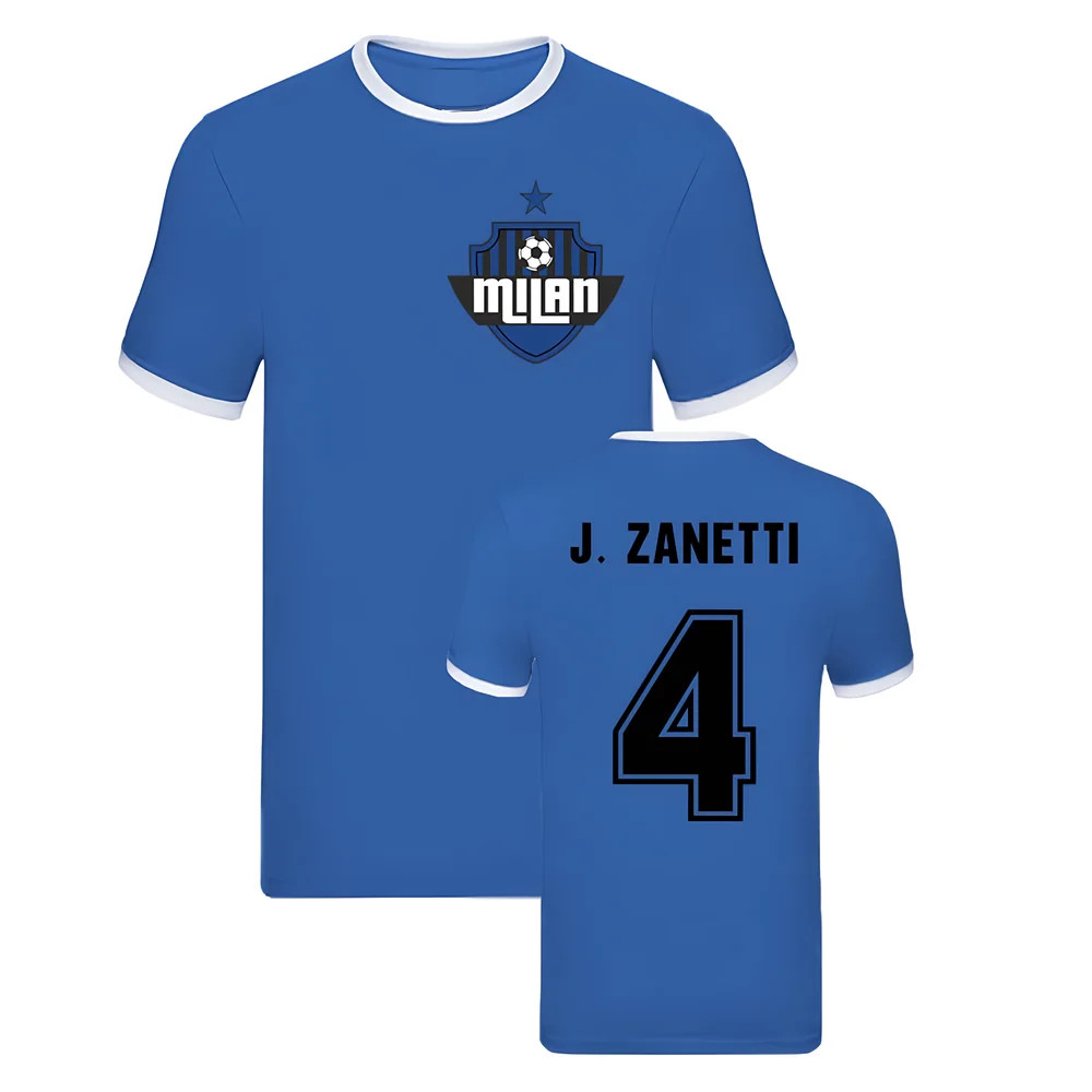 Javier Zanetti Milan Ringer Tshirt (Blue) Polyester Inter Milan Uksoccershop Men's Blue Small