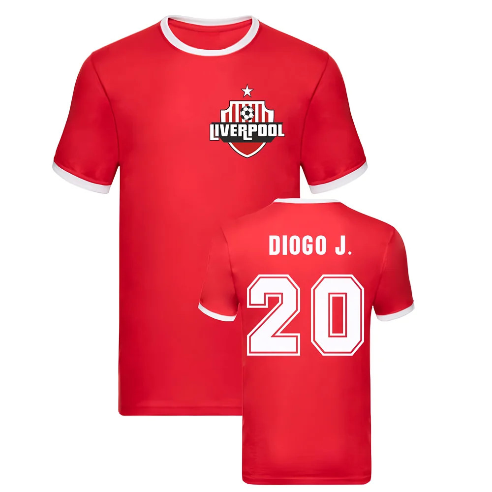 Diogo Jota Liverpool Ringer Tee (Red) Polyester Uksoccershop Men's Red Xxl