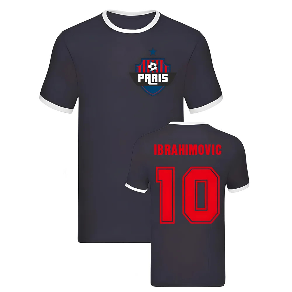 Zlatan Ibrahimovic Paris Ringer Tee (Navy) Polyester Psg Uksoccershop Men's Navy Extra Large