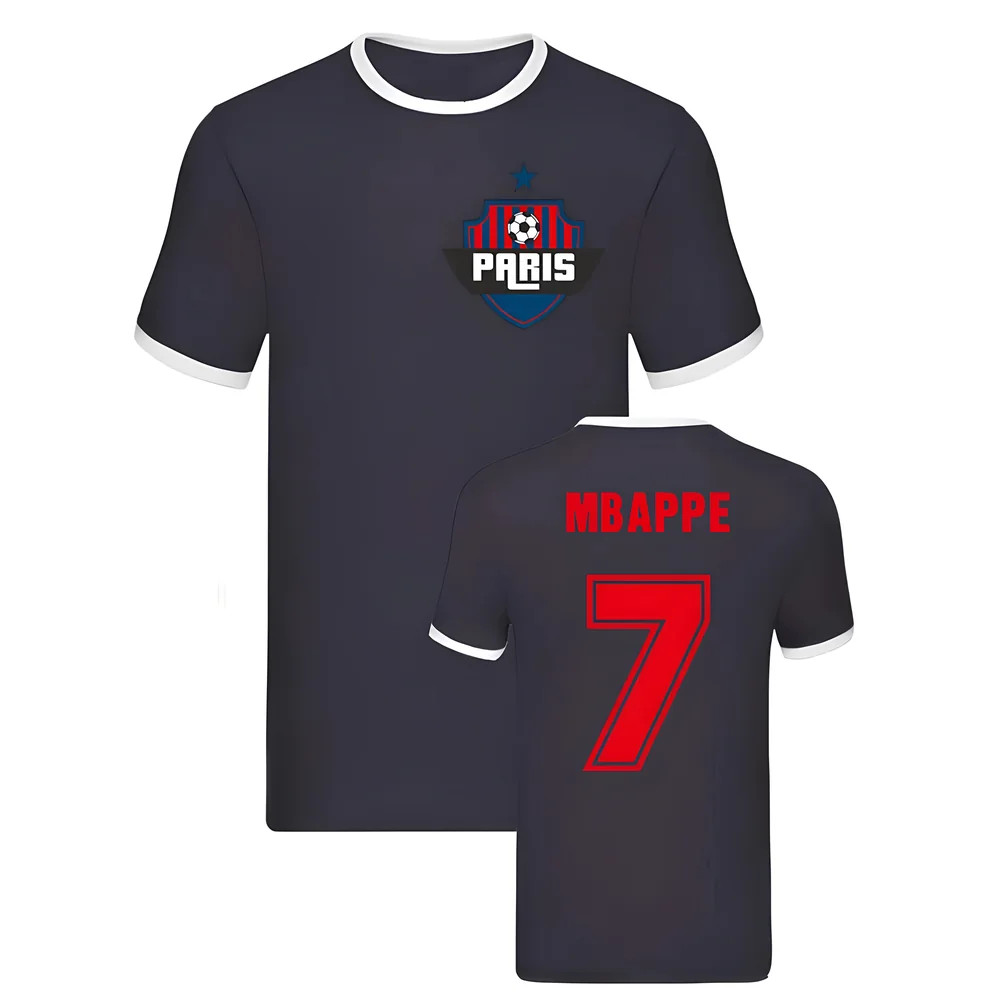 Kylian Mbappe Paris Ringer Tee (Navy) Polyester Psg Uksoccershop Men's Navy Xxl