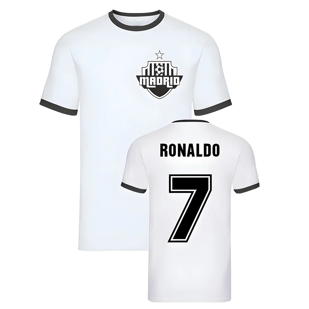 Cristiano Ronaldo Madrid Ringer Tee (White) Polyester Real Madrid Uksoccershop Men's White Large