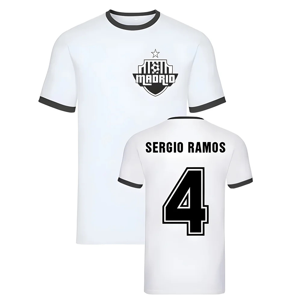 Sergio Ramos Madrid Ringer Tee (White) Polyester Real Madrid Uksoccershop Men's White Xxl