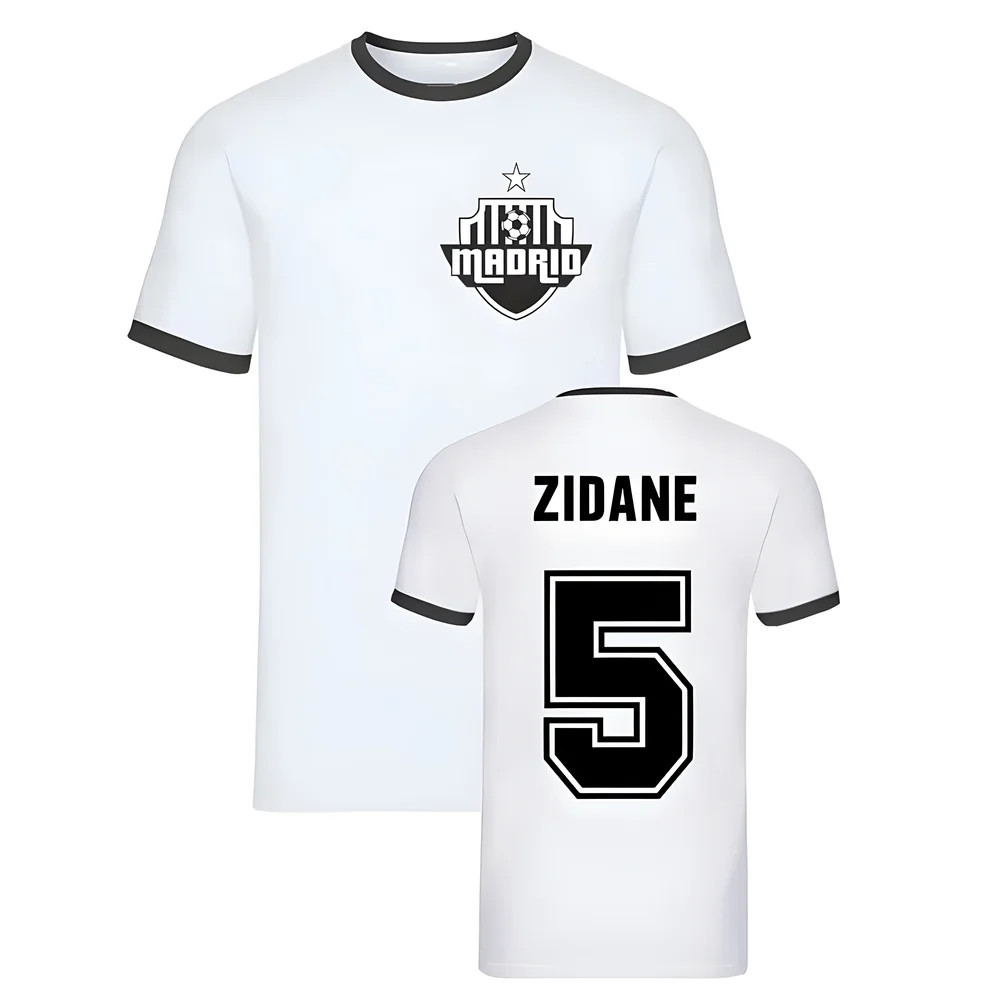 Zinedine Zidane Madrid Ringer Tee (White) Polyester Real Madrid Uksoccershop Men's White Medium