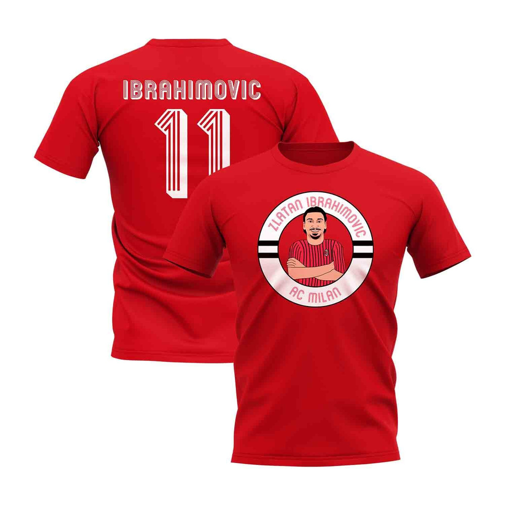 Zlatan Ibrahimovic Milan Illustration T-Shirt (Red) Polyester Ac Milan Uksoccershop Men's Red Xxl