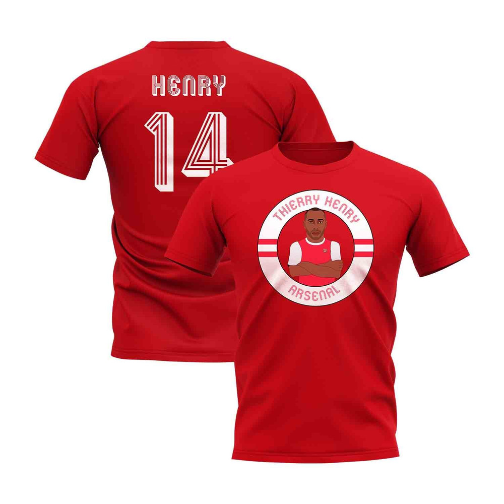 Thierry Henry Illustration T-Shirt (Red) Polyester Arsenal Uksoccershop Men's Red Medium