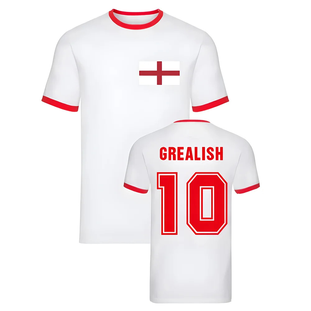 Jack Grealish England Ringer Tee (White) Polyester Uksoccershop Men's White Xxl