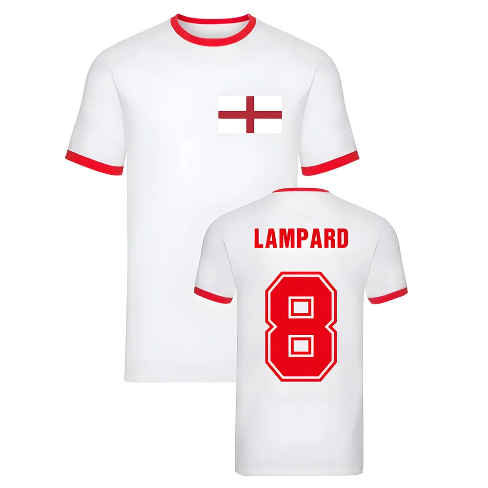 Frank Lampard England Ringer Tee (White) Polyester Uksoccershop Men's White Medium