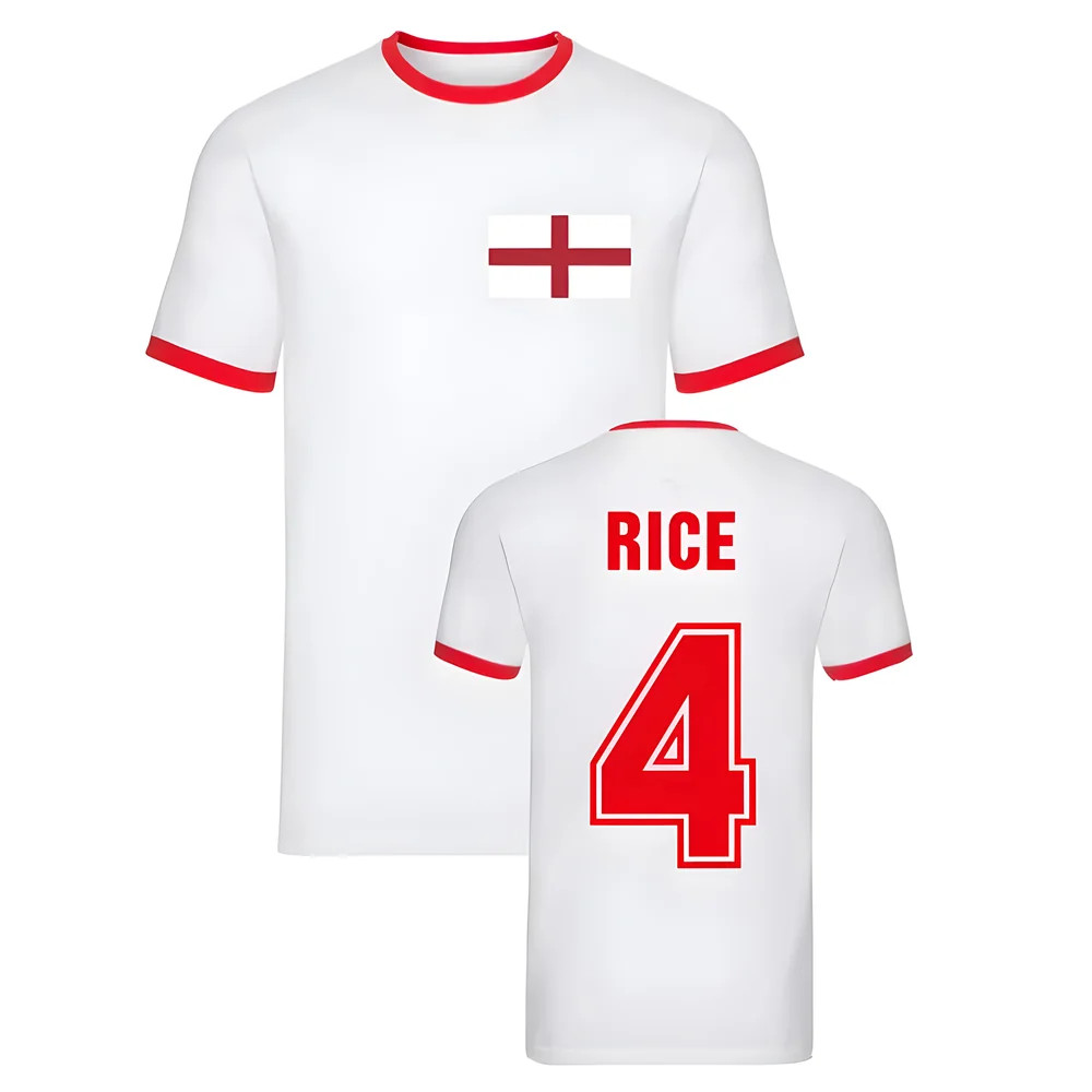 Declan Rice England Ringer Tee (White) Polyester Uksoccershop Men's White Small