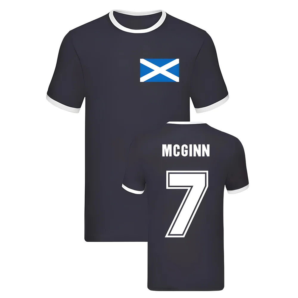 John Mcginn Scotland Ringer Tee (Navy) Polyester Uksoccershop Men's Navy Small