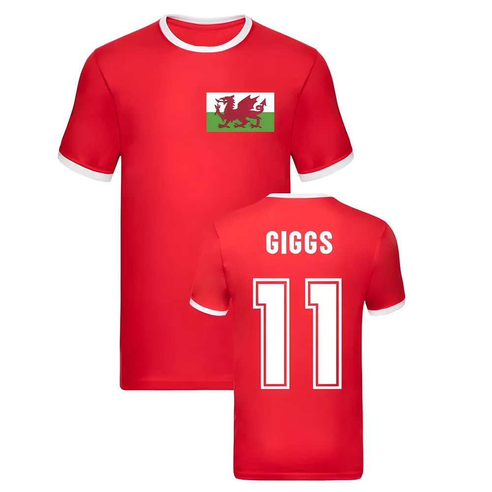 Ryan Giggs Wales Ringer Tee (Red) Polyester Uksoccershop Men's Red Xxl