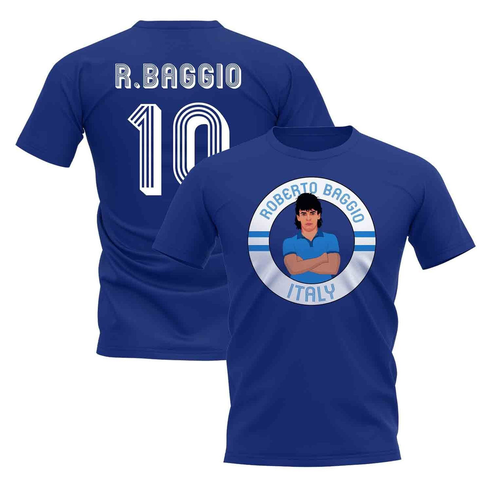 Roberto Baggio Italy Illustration T-Shirt (Blue) Polyester Uksoccershop Men's Blue Xxl