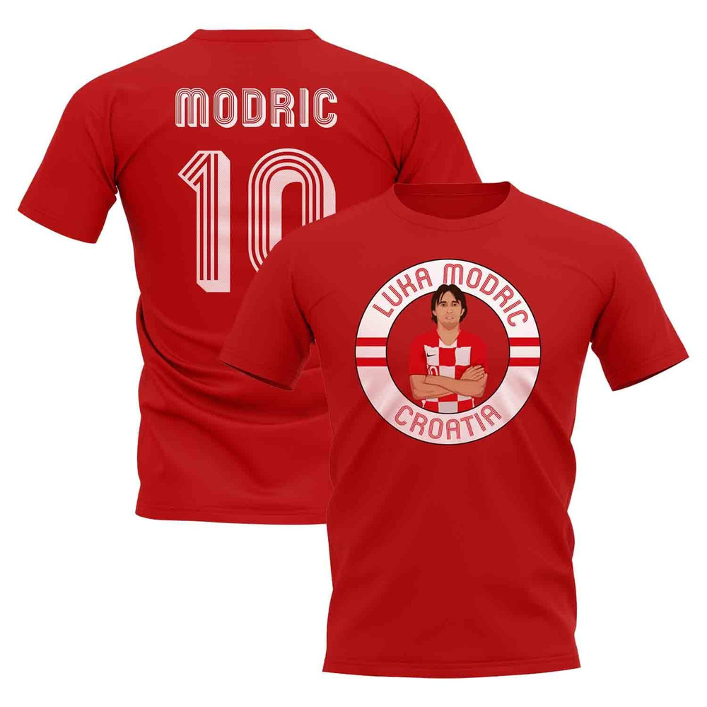 Luka Modric Croatia Illustration T-Shirt (Red) Polyester Uksoccershop Men's Red Small