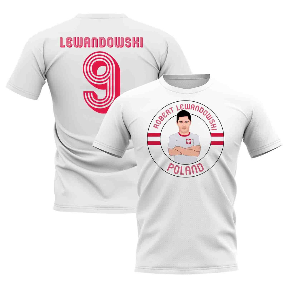 Robert Lewandowski Poland Illustration T-Shirt (White) Polyester Uksoccershop Men's White Large