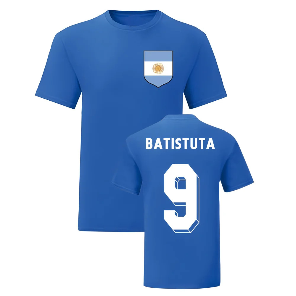 Gabriel Batistuta Argentina National Hero Tee (Blue) Polyester Uksoccershop Men's Blue Small