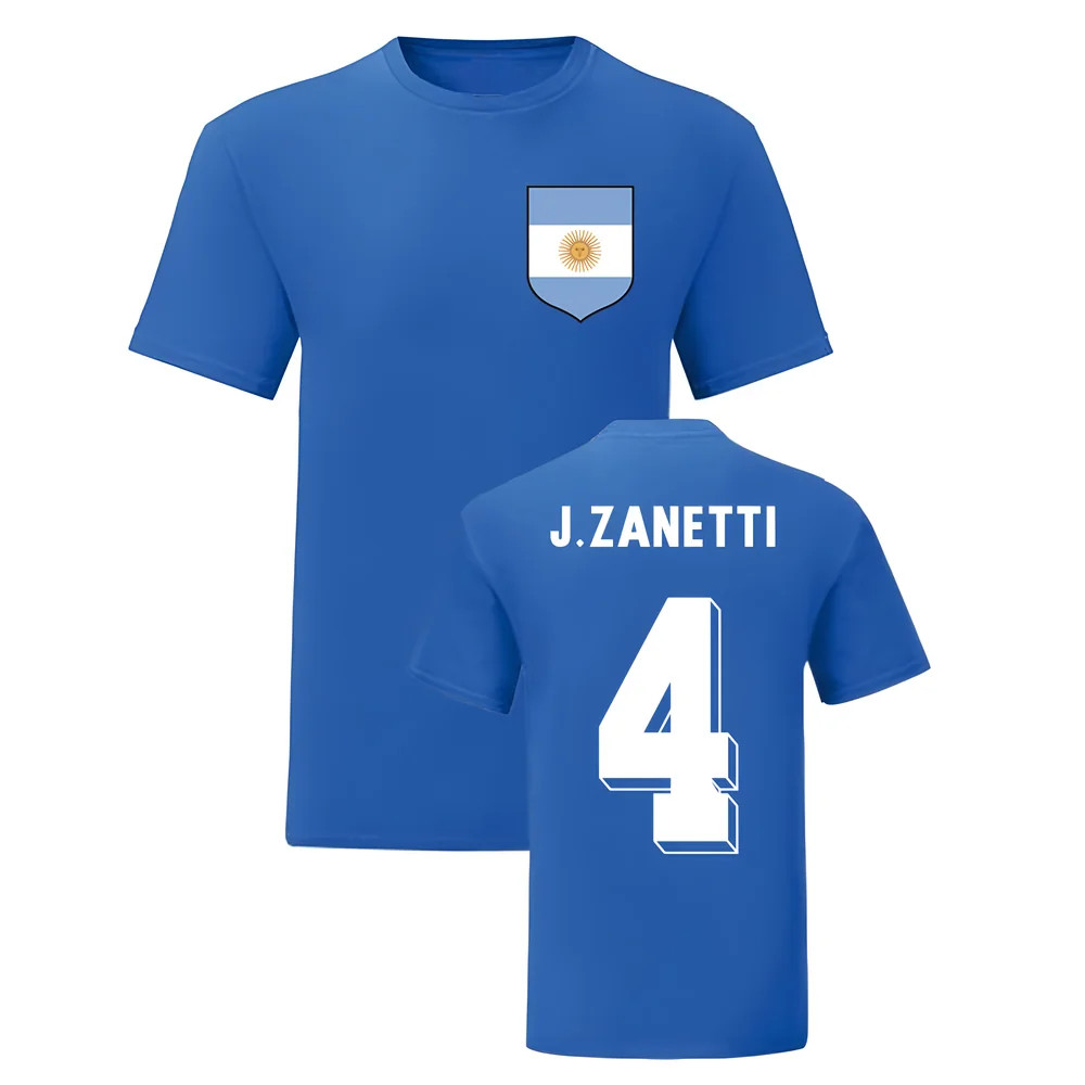 Javier Zanetti Argentina National Hero Tee (Blue) Polyester Uksoccershop Men's Blue Medium