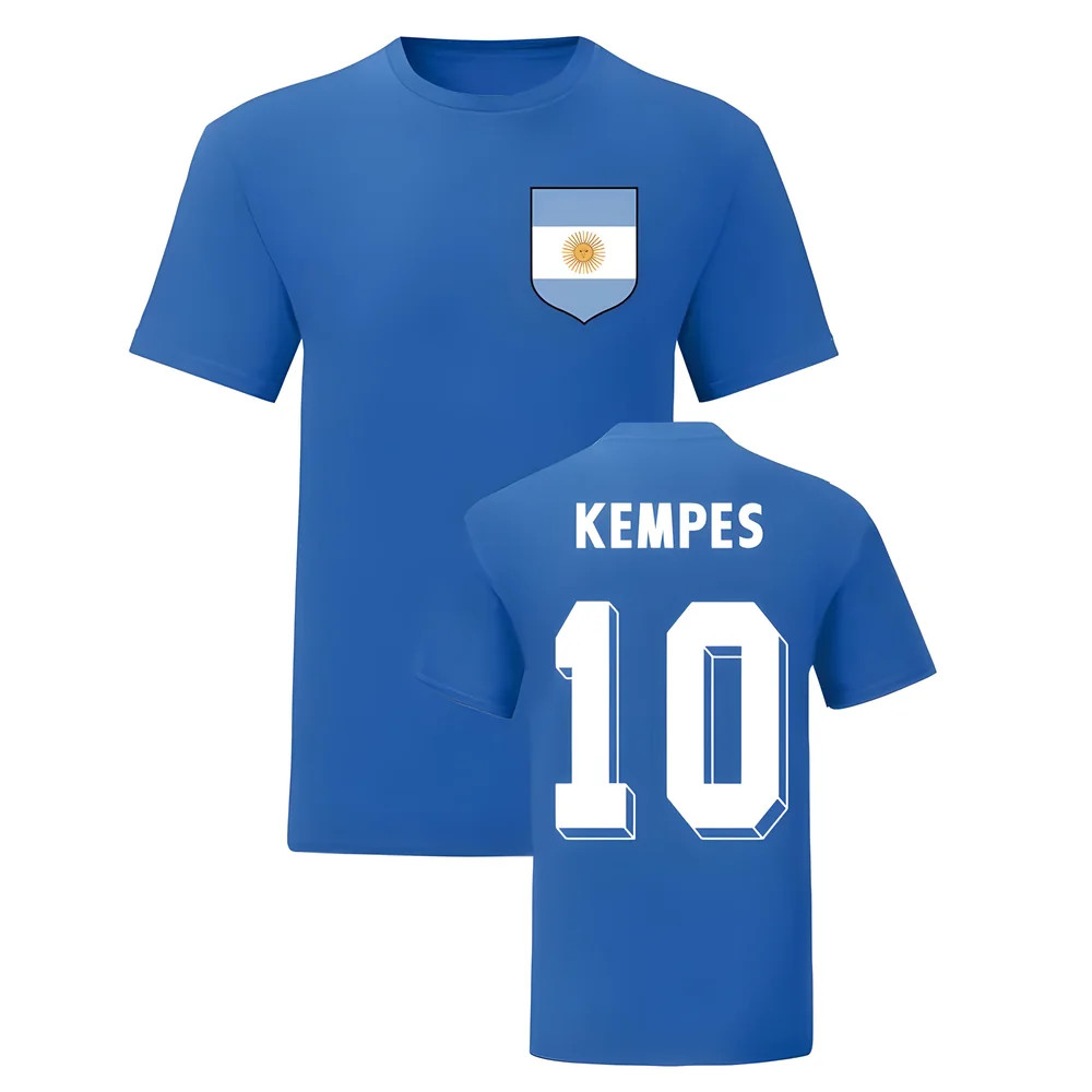 Mario Kempes Argentina National Hero Tee (Blue) Polyester Uksoccershop Men's Blue Medium