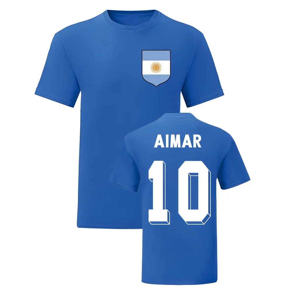 Pablo Aimar Argentina National Hero Tee (Blue) Polyester Uksoccershop Men's Blue Extra Large