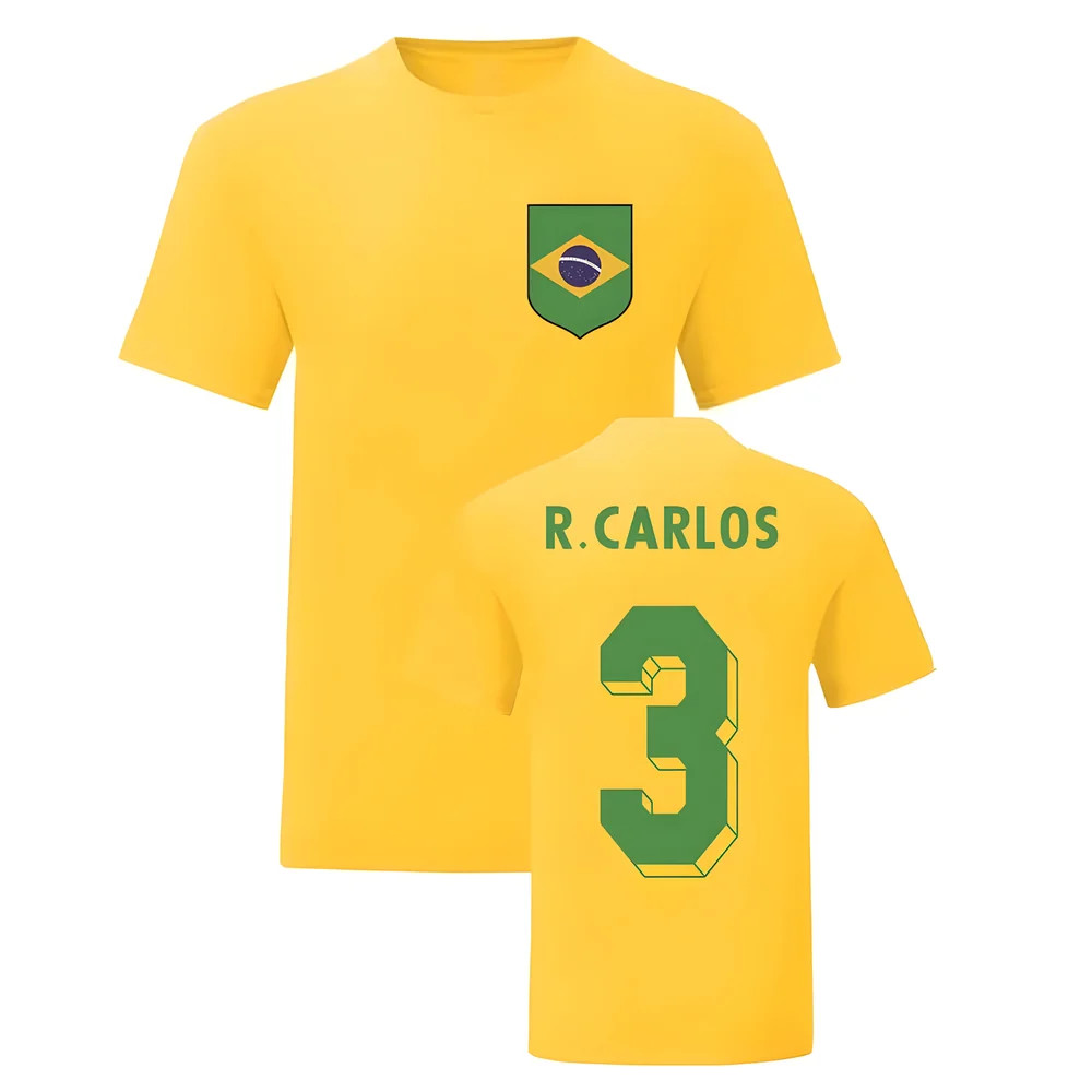 Robert Carlos Brazil National Hero Tee\'S (Yellow) Polyester Uksoccershop Men's Yellow Medium