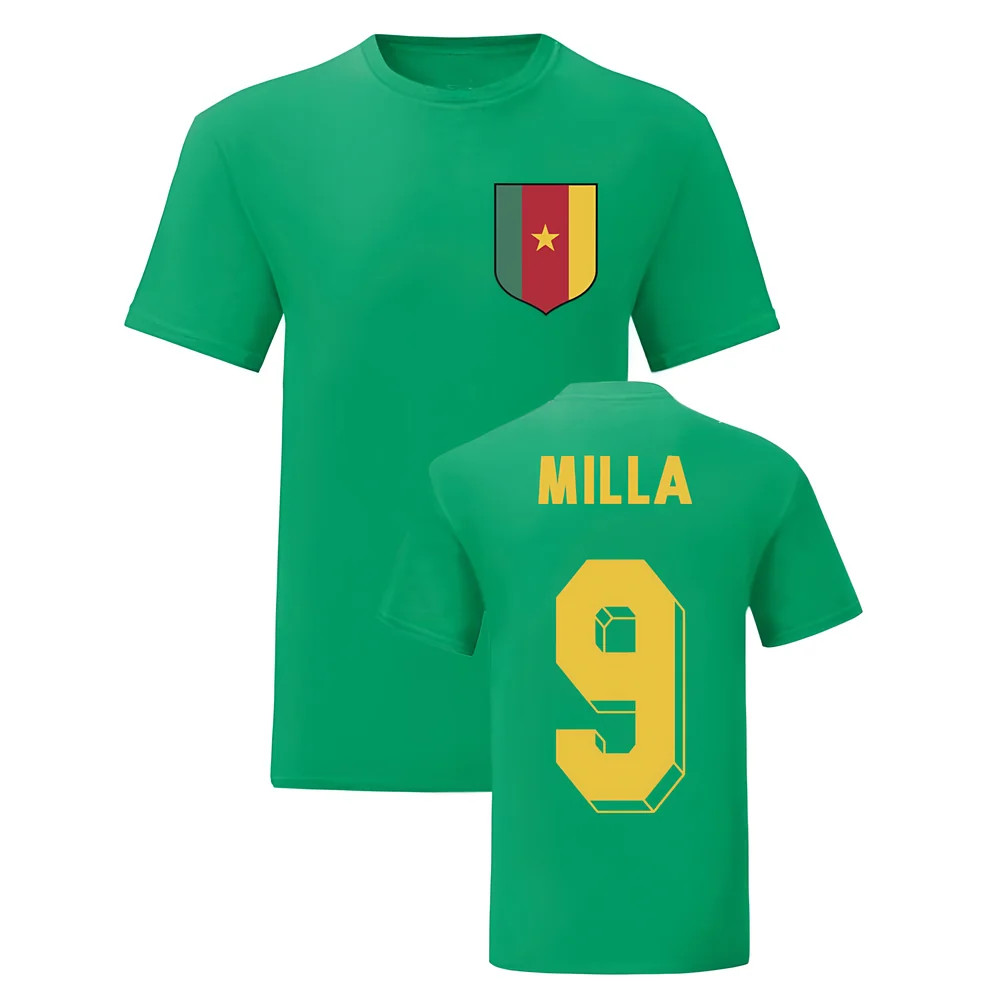 Roger Milla Cameroon National Hero Tee (Green) Polyester Uksoccershop Men's Green Large