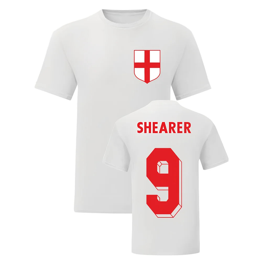 Alan Shearer England National Hero Tee (White) Polyester Uksoccershop Men's White Extra Small