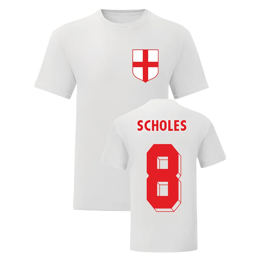 Paul Scholes England National Hero Tee (White) Polyester Uksoccershop Men's White Extra Small