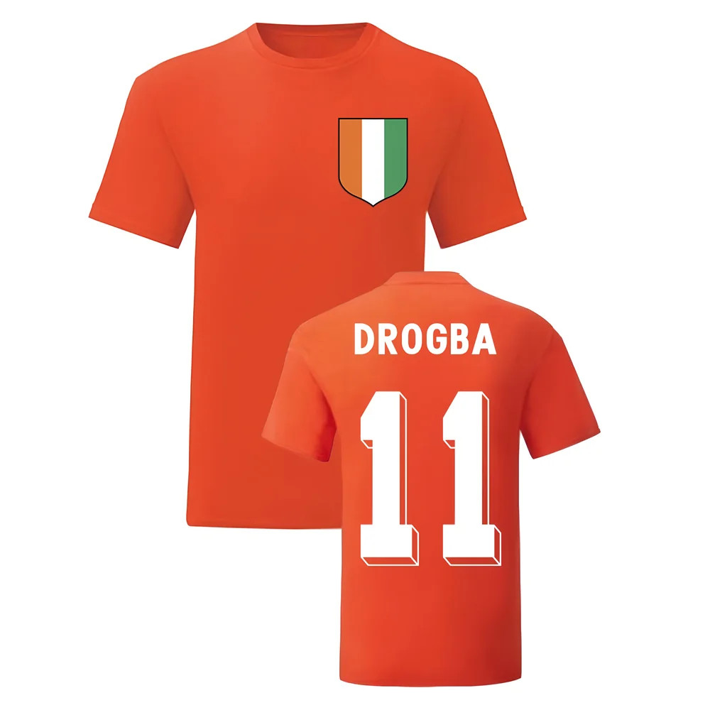 Didier Drogba Ivory Coast National Hero Tee (Orange) Polyester Uksoccershop Men's Orange Small