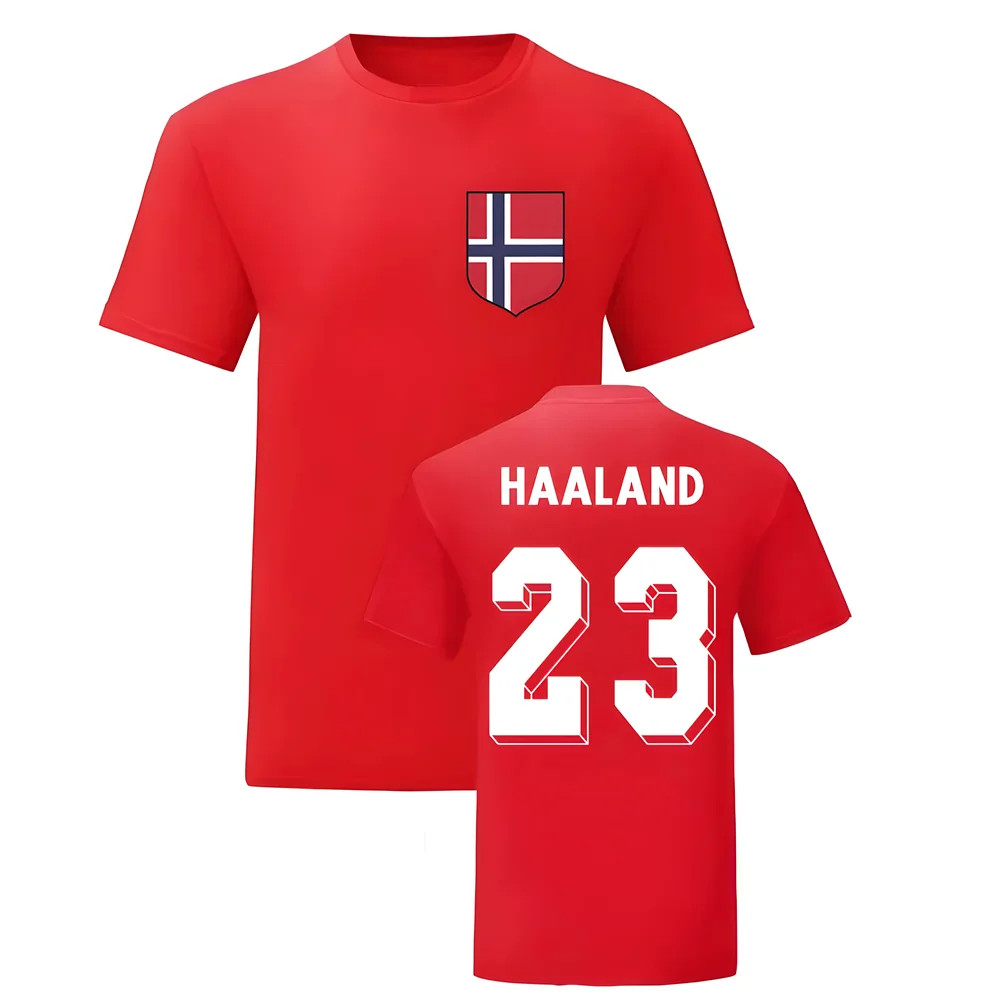 Erling Braut Haaland Norway National Hero Tee (Red) Polyester Uksoccershop Men's Red Medium