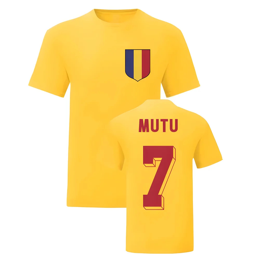 Adrian Mutu Romania National Hero Tee (Yellow) Polyester Uksoccershop Men's Yellow Large