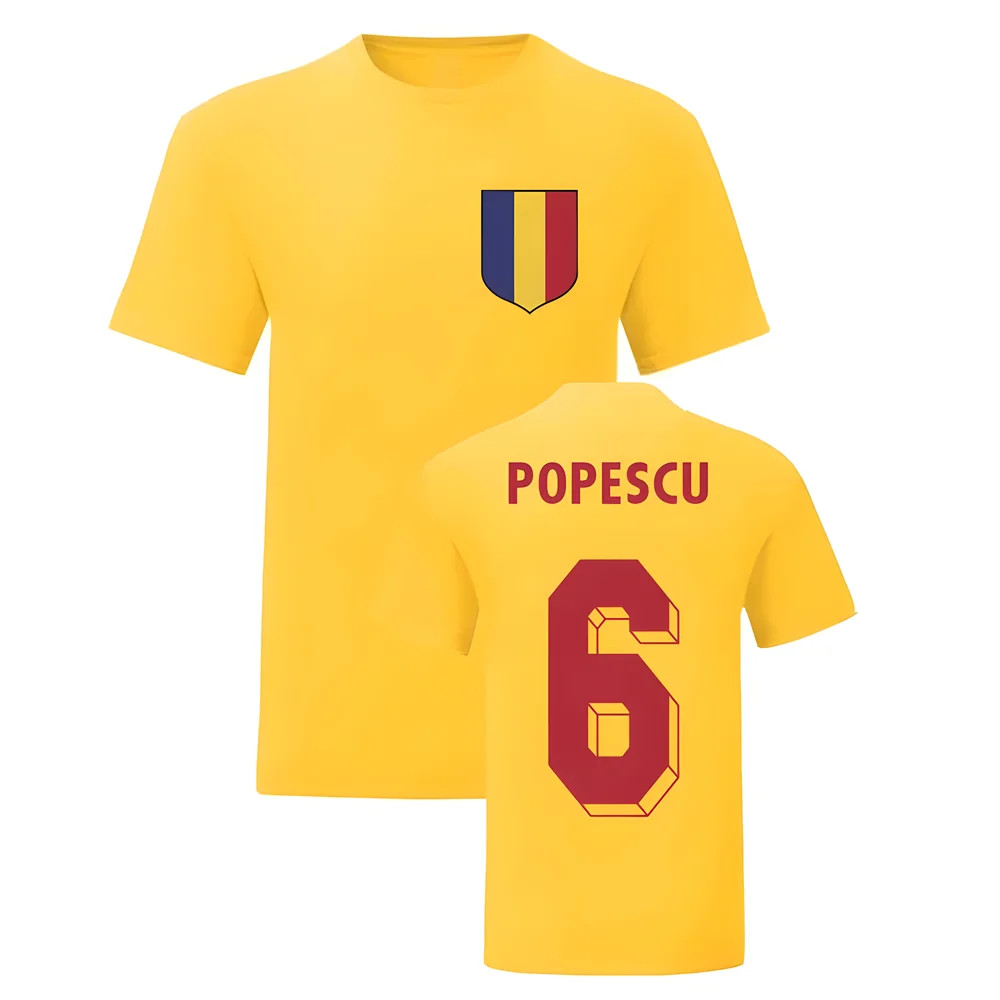 Gheorghe Popescu Romania National Hero Tee (Yellow) Polyester Uksoccershop Men's Yellow Small