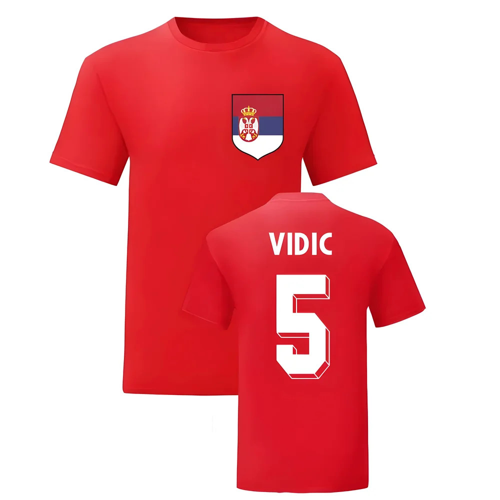 Nemanja Vidic Serbia National Hero Tee (Red) Polyester Uksoccershop Men's Red Large