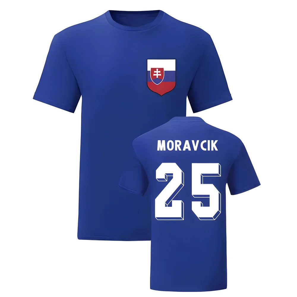 Lubomir Moravcik Slovakia National Hero Tee (Blue) Polyester Uksoccershop Men's Blue Small