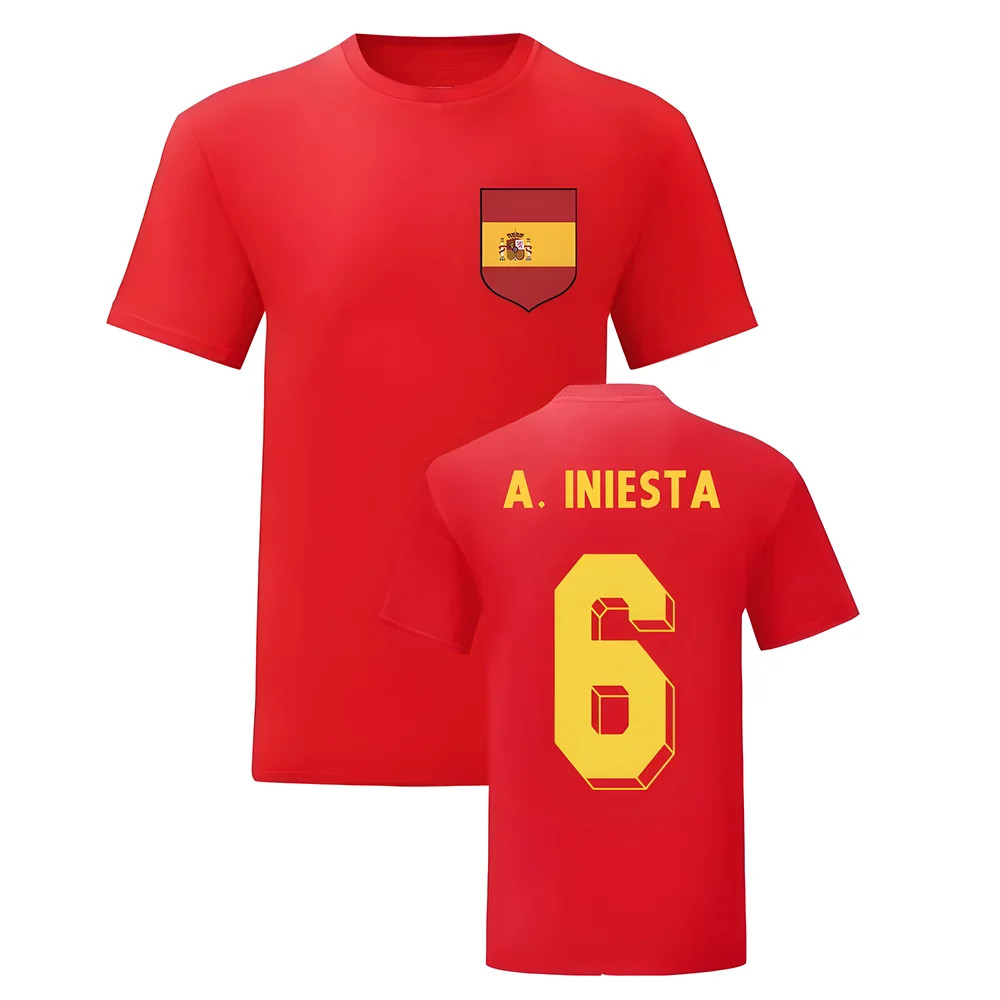 Andres Iniesta Spain National Hero Tee (Red) Polyester Uksoccershop Men's Red Medium