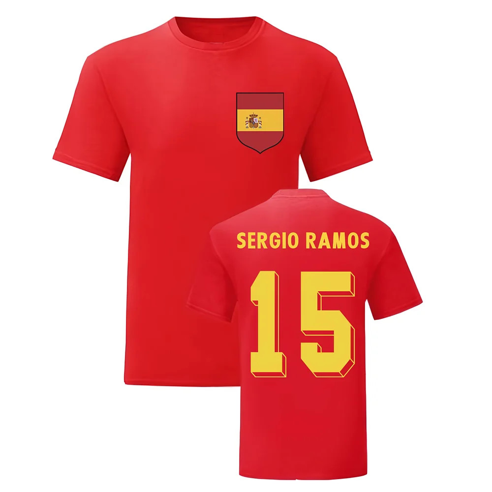 Sergio Ramos Spain National Hero Tee (Red) Polyester Uksoccershop Men's Red Extra Small