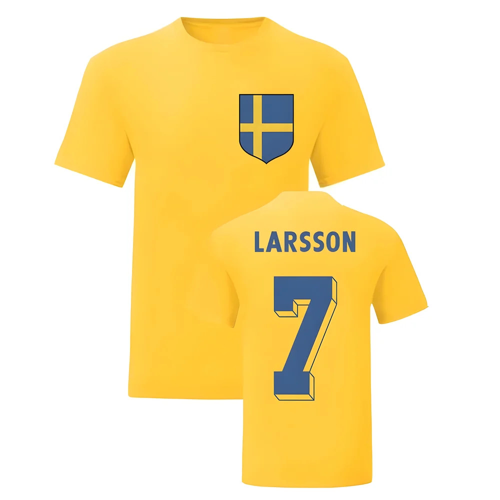 Henrik Larsson Sweden National Hero Tee (Yellow) Polyester Uksoccershop Men's Yellow Xxl