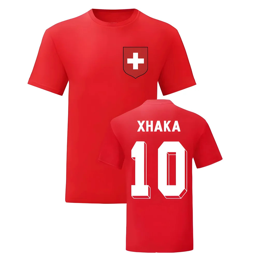Granit Xhaka Switzerland National Hero Tee (Red) Polyester Uksoccershop Men's Red Extra Large