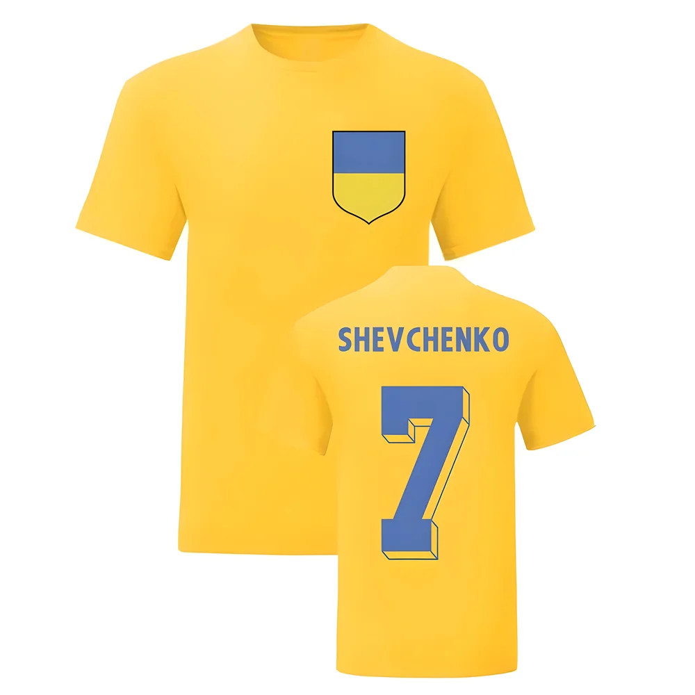 Andriy Shevchenko Ukraine National Hero Tee (Yellow) Polyester Uksoccershop Men's Yellow Extra Small