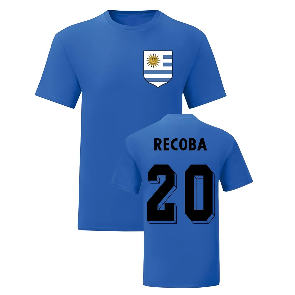 Alvaro Recoba Uruguay National Hero Tee (Blue) Polyester Uksoccershop Men's Blue Large