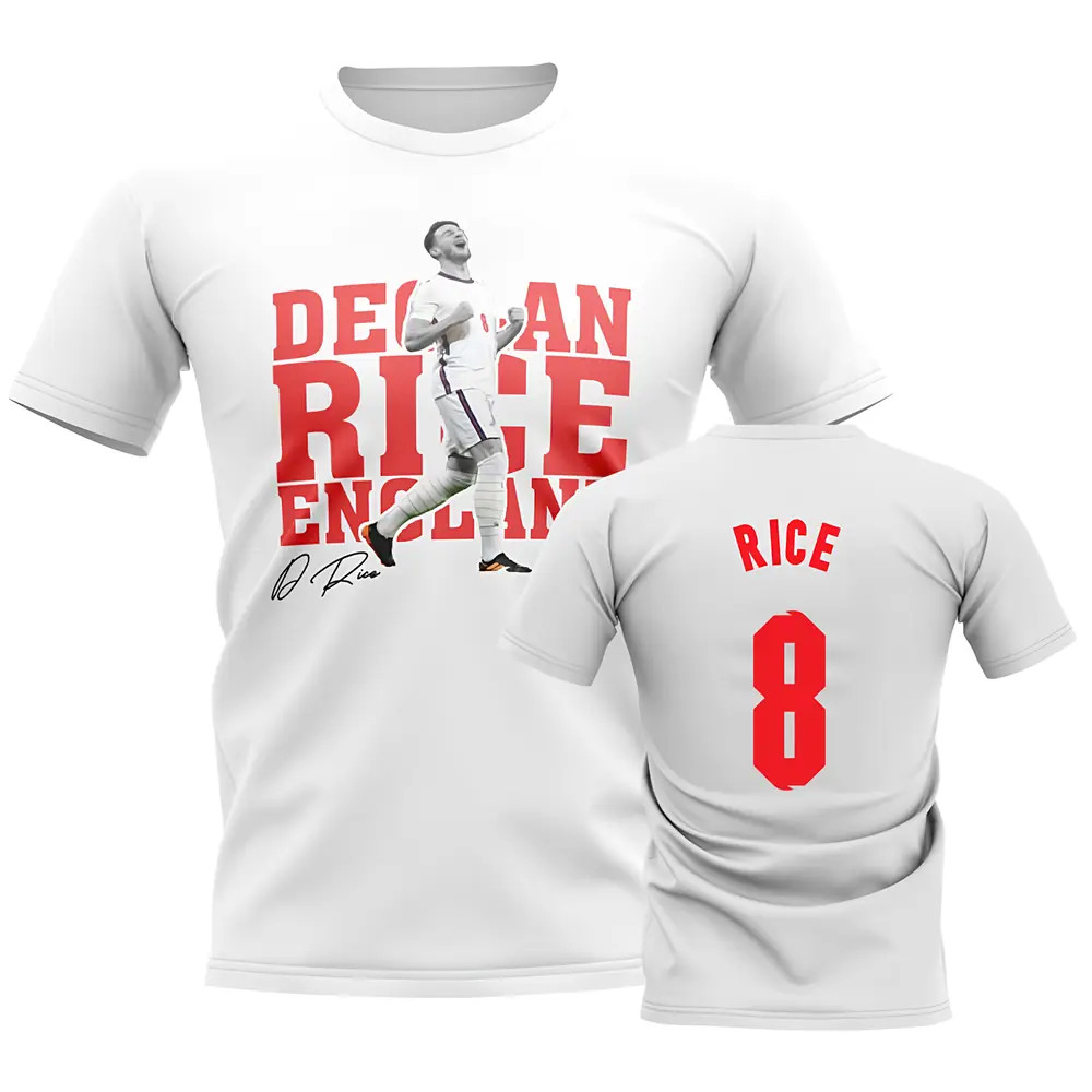 Declan Rice England Player Tee (White) Polyester Uksoccershop Men's White Medium