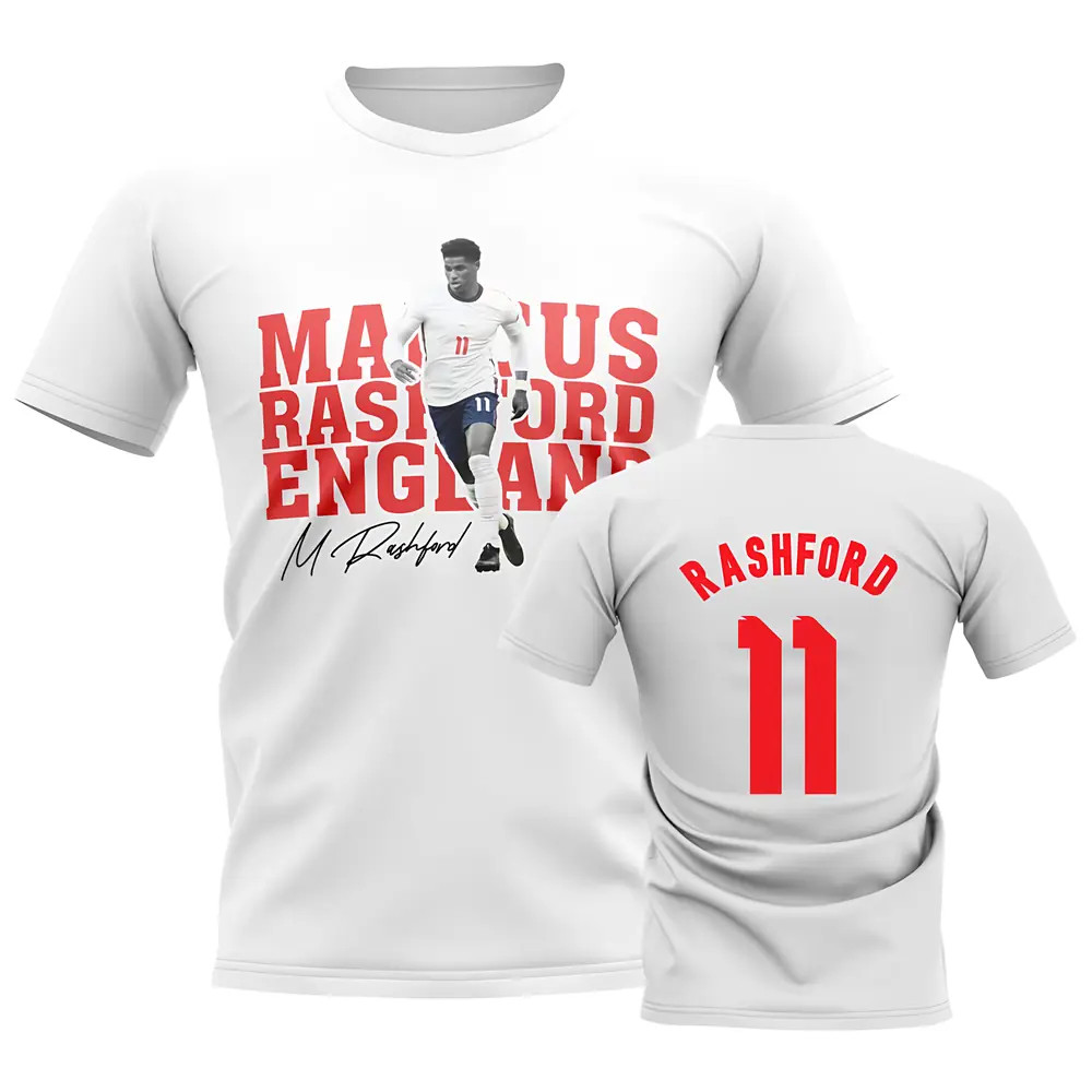Marcus Rashford England Player Tee (White) Polyester Uksoccershop Men's White Small