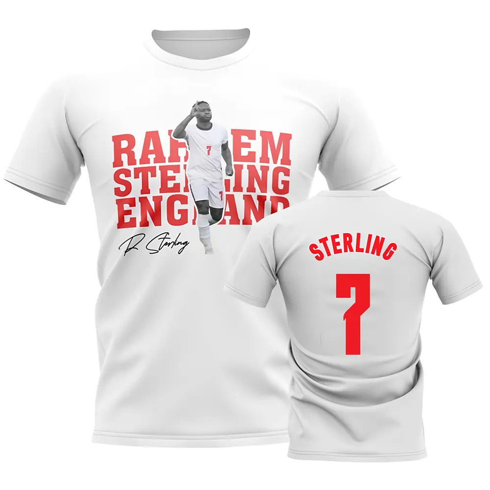 Raheem Sterling England Player Tee (White) Polyester Uksoccershop Men's White Small