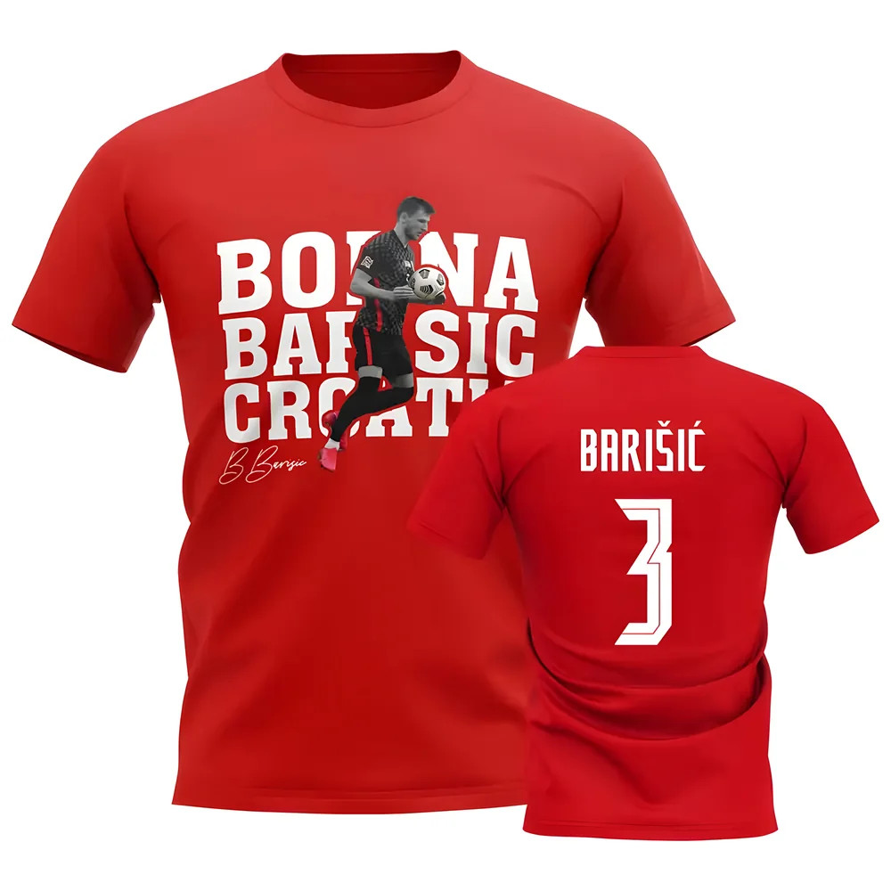 Borna Barisic Croatia Player Tee (Red) Polyester Uksoccershop Men's Red Medium