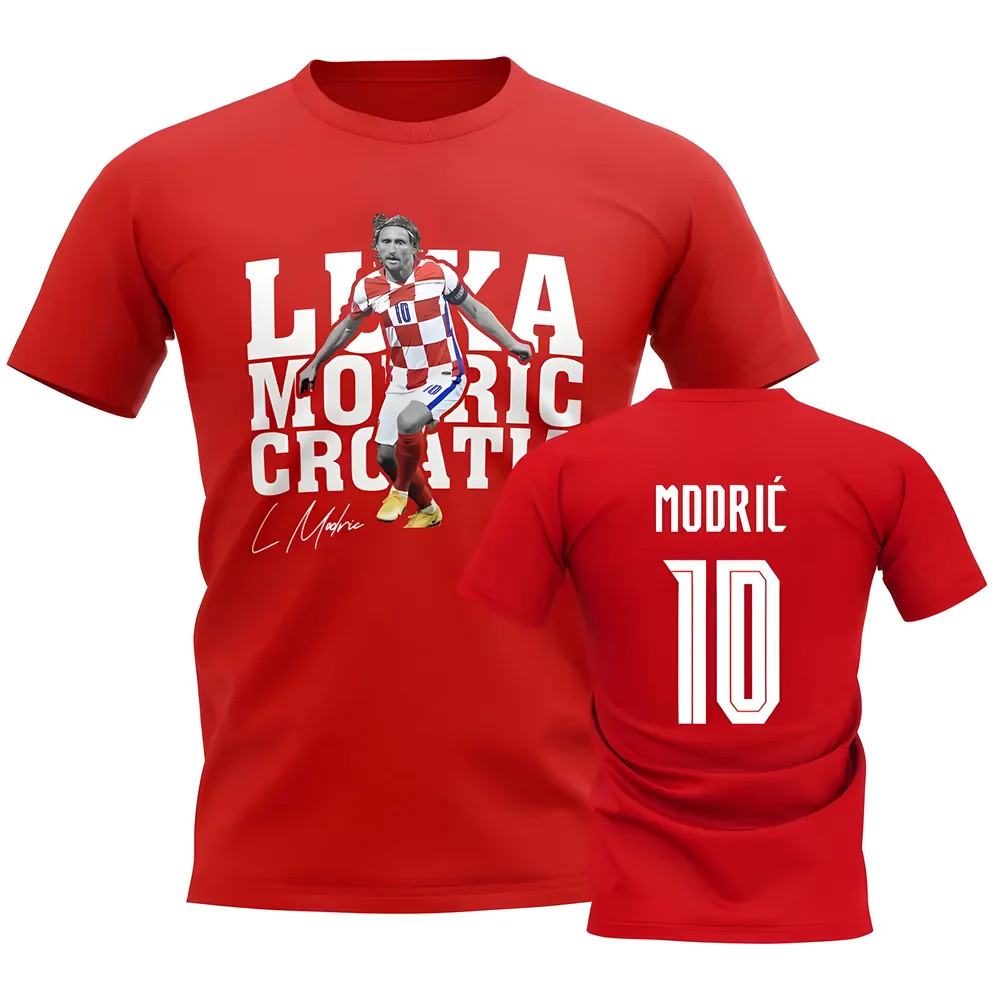 Luka Modric Croatia Player Tee (Red) Polyester Uksoccershop Men's Red Extra Large