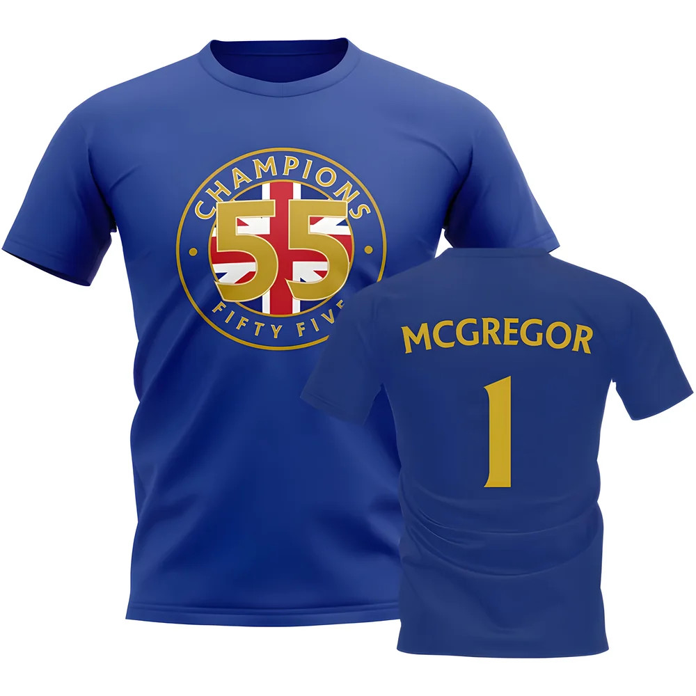 Allan Mcgregor 55 Times Champions T-Shirt (Blue) Polyester Rangers Uksoccershop Men's Blue Large