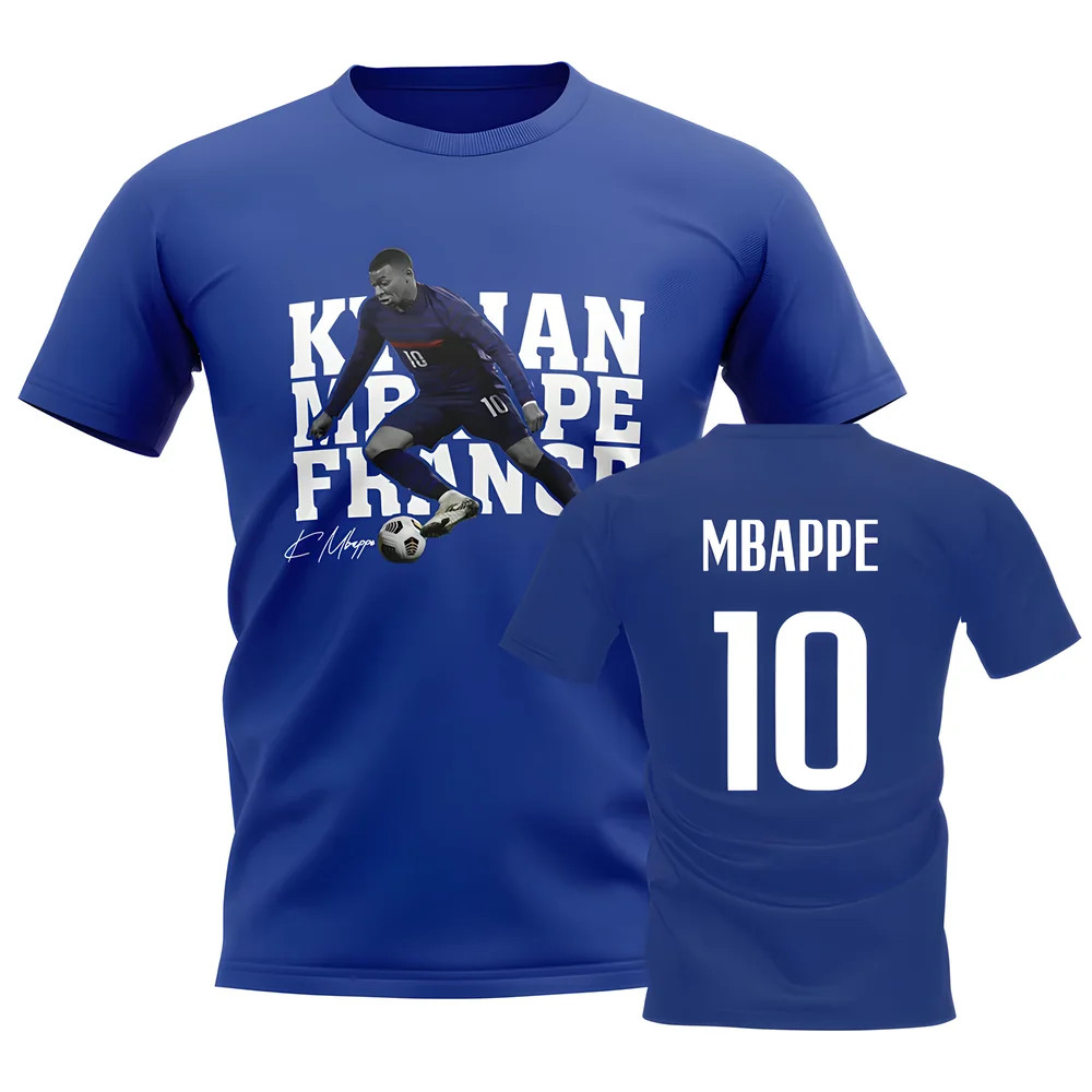 Kylian Mbappe France Player Tee (Blue) Polyester Uksoccershop Men's Blue Xxl