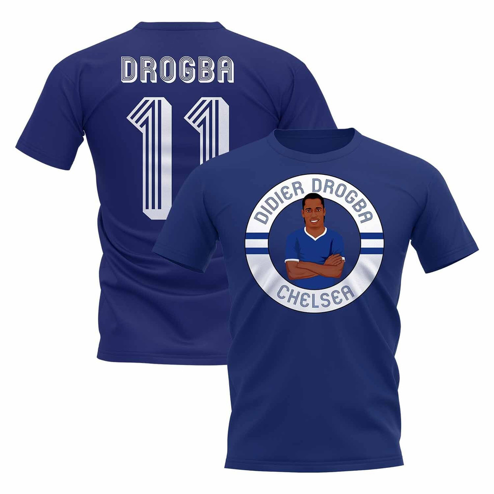 Didier Drogba Illustration T-Shirt (Blue) Polyester Chelsea Uksoccershop Men's Blue Extra Large