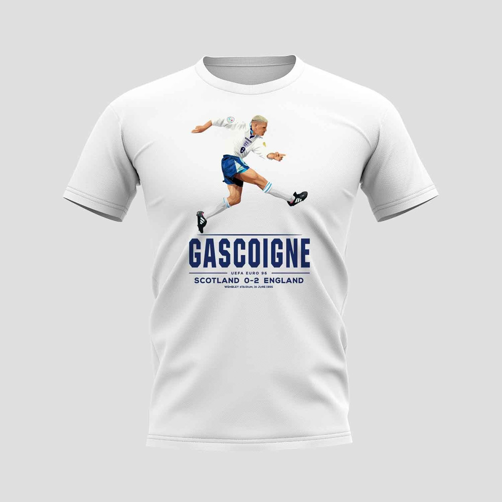 Paul Gascoigne Player T-Shirt (White) Polyester England Uksoccershop Men's White Extra Large